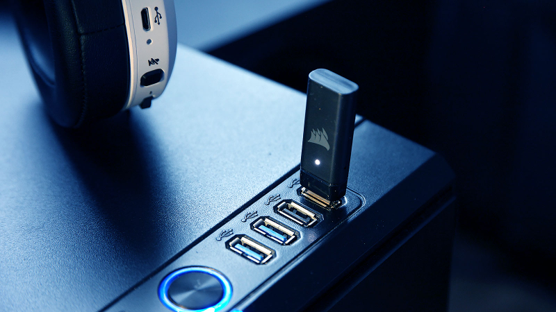 Setup is basically just plugging in the HS70's wireless dongle and then pressing the power button.